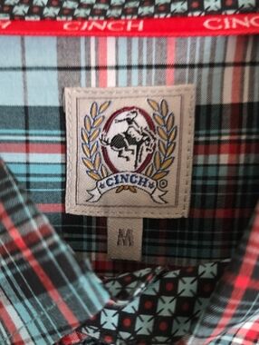 Cinch Plaid Button-Down Shirt in Teal & Red